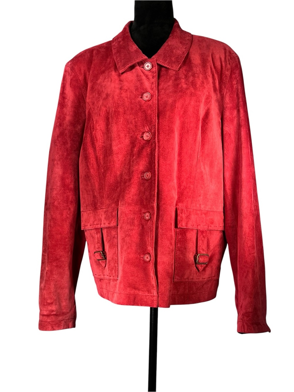Red Suede Leather Jacket Utility Barn Coat Safari Western Country Shop Retro XL